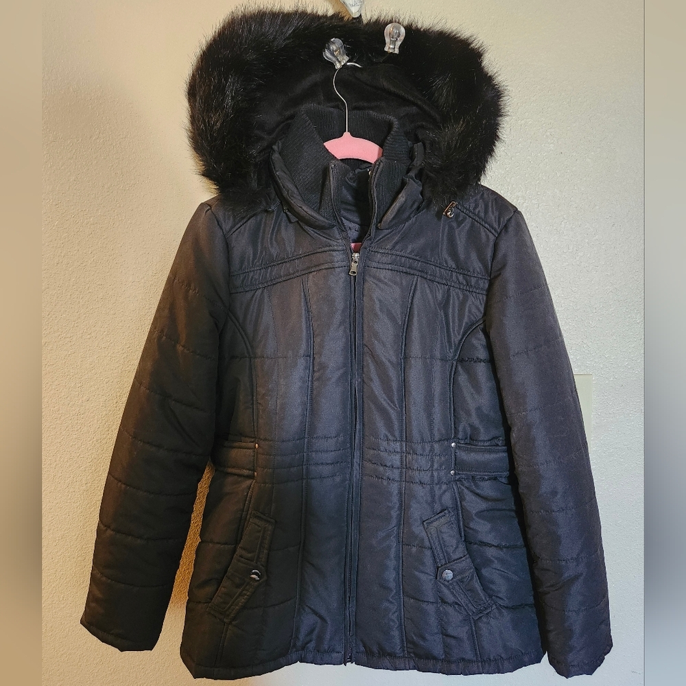 Intl Deatails Faux Fur Hooded Winter Puffer Coat Ski Snow